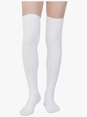 Classic White Over-The-Knee Ribbed Socks
